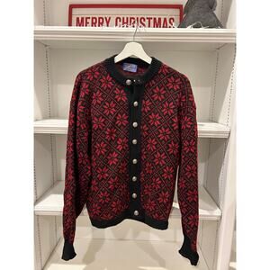 Vintage PENDLETON Norwegian Ski Sweater Red & Black Snowflake- Men's Large